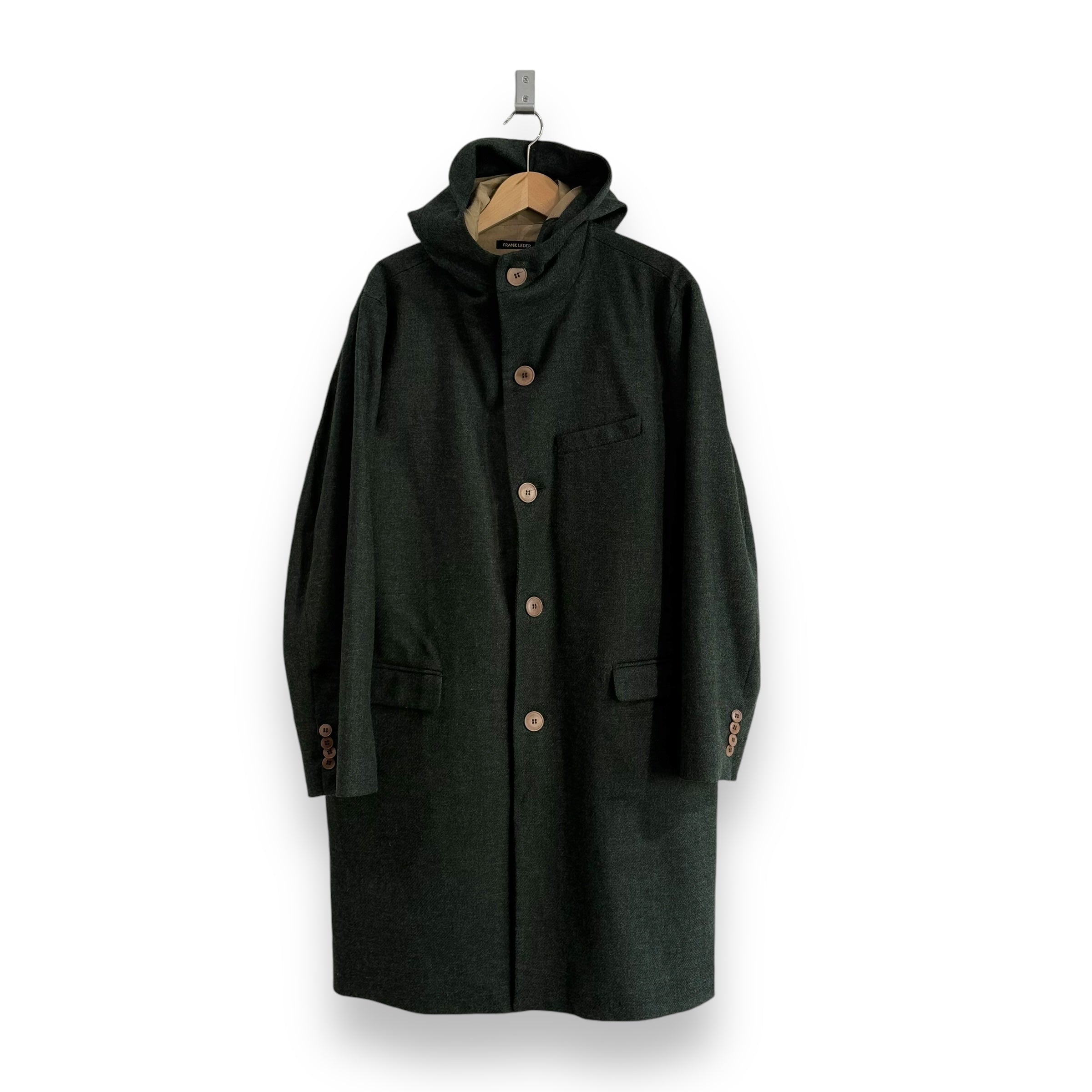 Frank Leder Wool Hooded Coat forest green