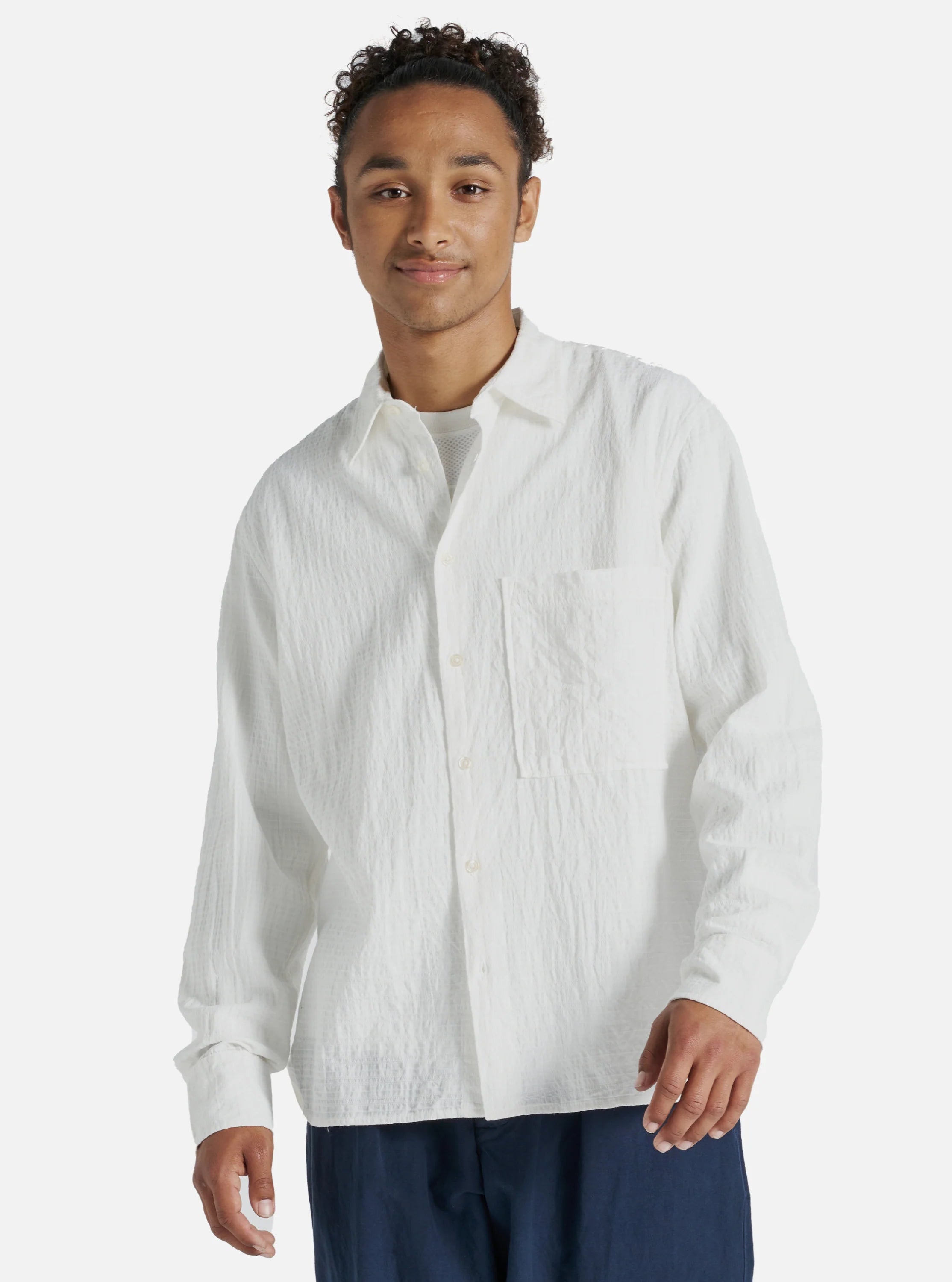 Universal Works Square Pocket Shirt P3075 Bobble Cotton white