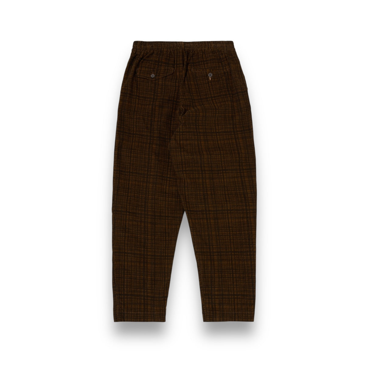 Universal Works Pleated Track Pant P31144 cord seersucker brown check